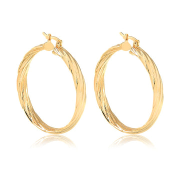 18K Gold Layered Oro Laminado 33mm Twisted Hoops Wholesale 21.0060